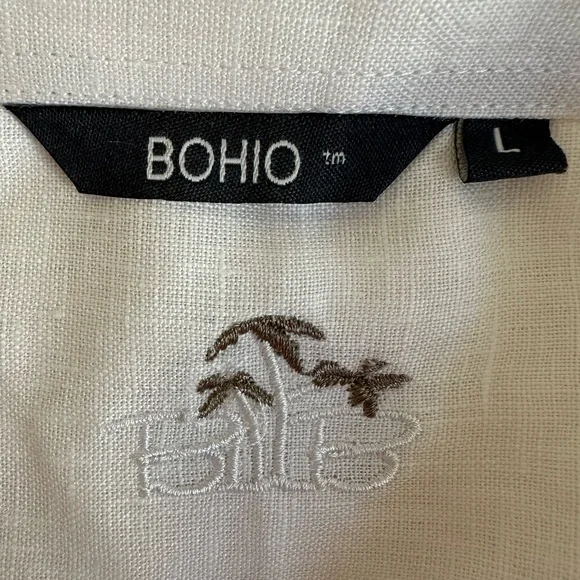 Bohio Men’s White Linen Fancy Guayabera Style Short Slv Shirt Embroidered Large - Picture 2 of 10